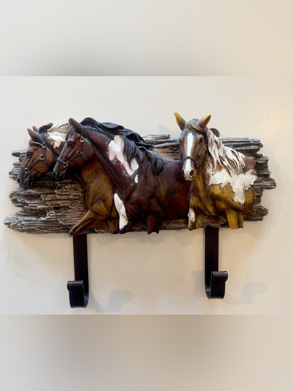 Equestrian Horse Trio Wall Hook - Brown & White